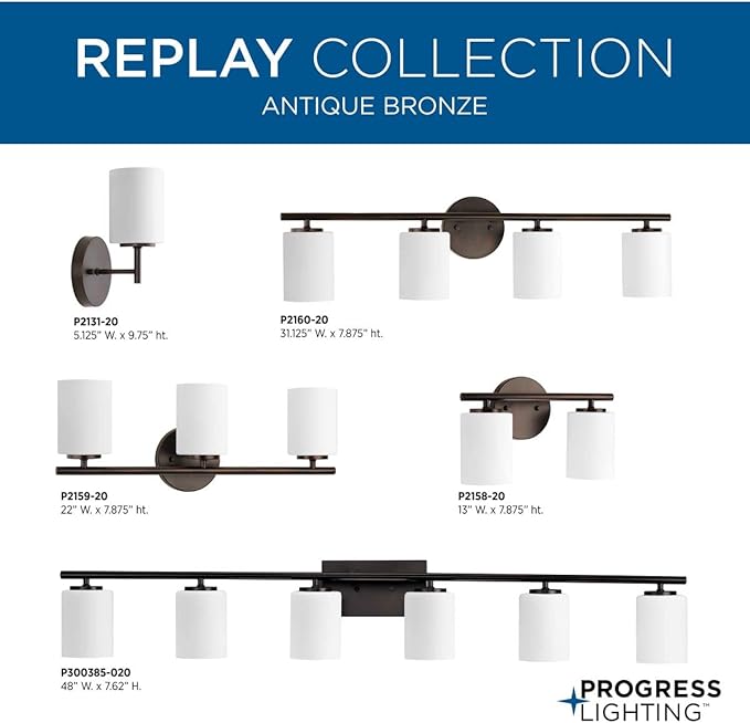 Progress Lighting P300385-020 Replay Bath & Vanity, 6-Light, Antique Bronze