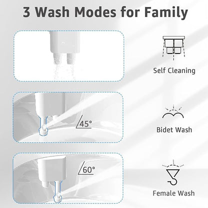 Bidet Attchment for Toilet Grey, Cold Water No-Electric, 3 Wash Modes [Frontal Wash + Rear Wash + Self-Cleaning]，Dual Nozzles Water Pressure Adjustable, Grey