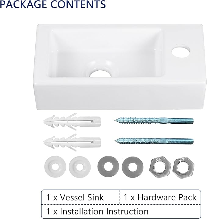 DeerValley DV-1V081RA Wall Mount Sink, Mini Rectangle Bathroom Sink, Small Bathroom Cloakroom White Ceramic Wash Basin without Overflow(Right Hand)