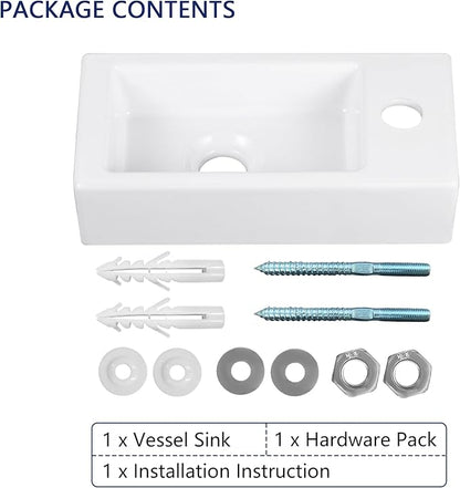 DeerValley DV-1V081RA Wall Mount Sink, Mini Rectangle Bathroom Sink, Small Bathroom Cloakroom White Ceramic Wash Basin without Overflow(Right Hand)