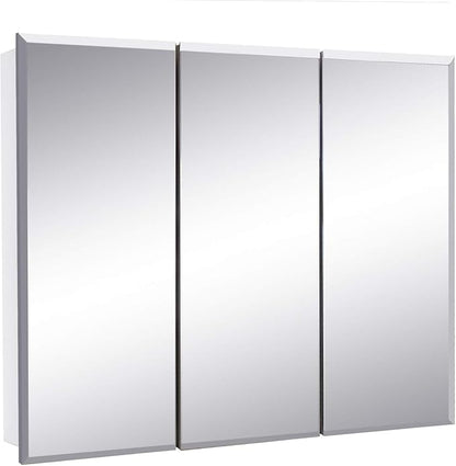 Design House Cyprus Medicine Cabinet, 3 Frameless Mirrored Doors, 2 Adjustable Shelves, Pre-Assembled, Surce or Recess-Mounted, White, 36.3 in. W x 4.4 in. D x 30.1 in. H, 590265