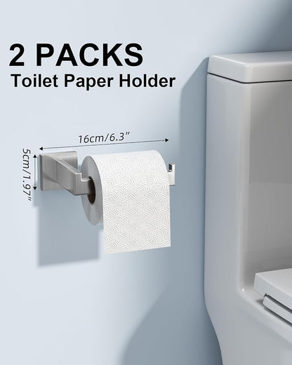 10-Piece Brushed Nickel Bathroom Hardware Set with 16" Towel Bar, Toilet Paper Holder, Towel Rings & Robe Hooks, Stainless Steel Square Bathroom Accessories Kit Wall Mounted