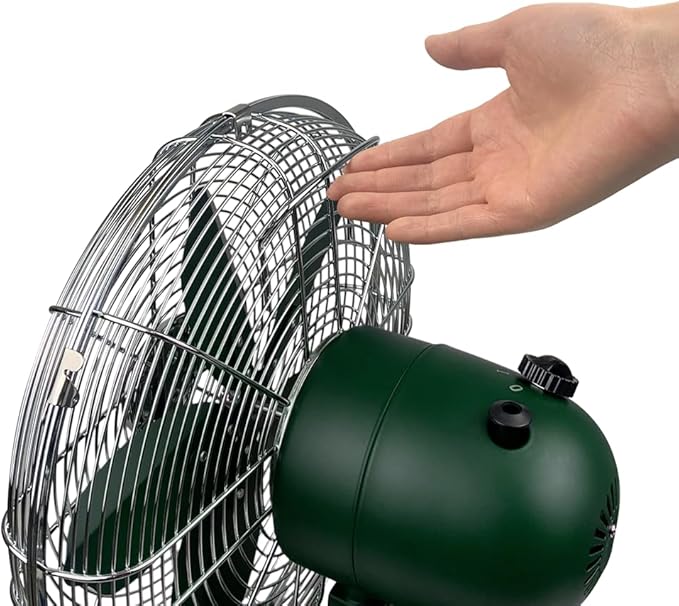 Good Housekeeping 92617 All-Metal 12" Retro Desk Office Table Fan with Wide Oscillation, 3-Speed Settings & Carrying Handle, Alpine Green