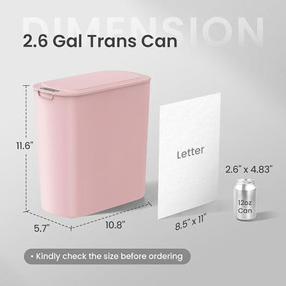 Cesun Automatic Small Bathroom Trash Can with Lid, 2.6 Gallon, Pink | Motion Sensor, Plastic, Touchless, Odor Control, Smart Garbage Can, Battery Operated, Manual Button, for Office/RV/Bedroom