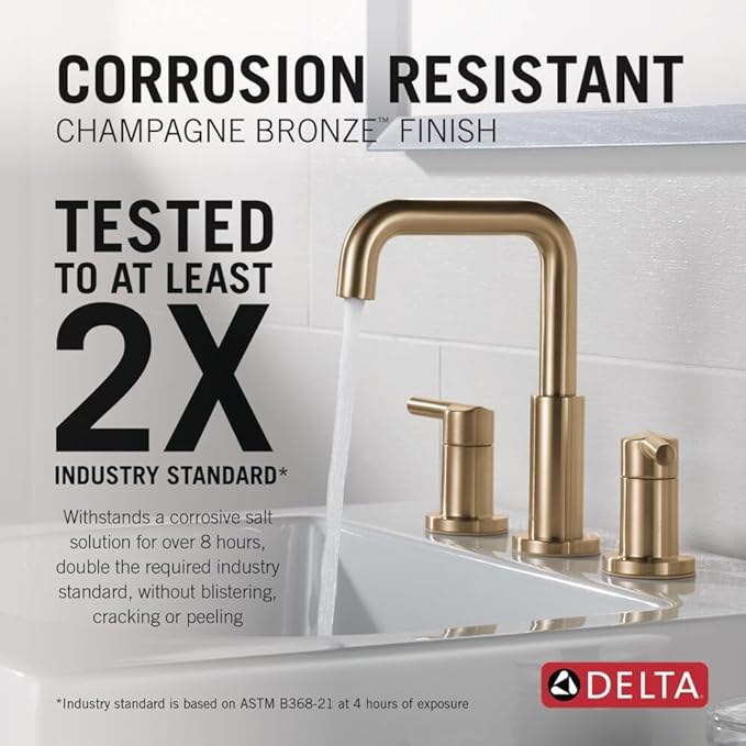 Delta Nicoli Brushed Gold Faucet 3 Hole, 8 Inch Widespread Bathroom Sink Faucet for Vanity, Push-Pop Drain Assembly, Champagne Bronze 35849LF-CZ
