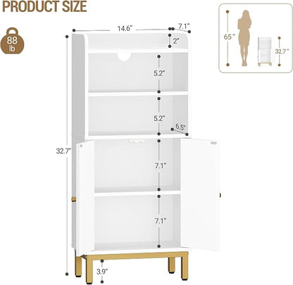 Hzuaneri Bathroom Storage Cabinet, Small Floor Cabinet with 2 Door | Toilet Paper Cabinets, Bathroom Organizer with Adjustable Shelf, for Small Spaces White, Arch Door,7.1" Dx14.6 Wx32.7 H