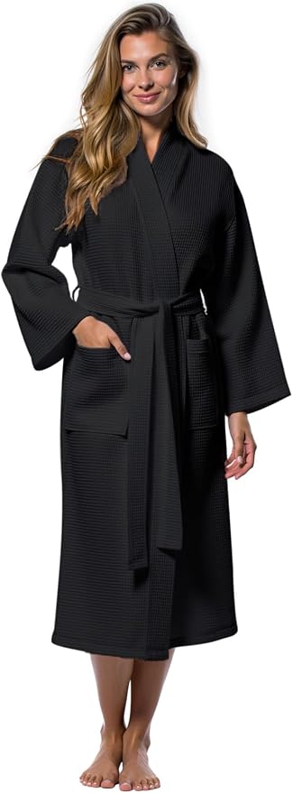 Turquaz Womens Lightweight Waffle Kimono Bathrobe for Men - Soft Quick-Dry Spa & Summer Towel Robe, Cotton Blend