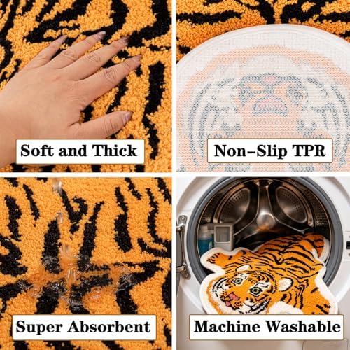 Yellow Tiger Bath Mat for Bathroom Non Slip Cartoon Carpet 24x39in