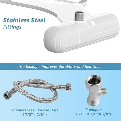 Ultra-Slim Bidet Attachment for Toilet, Non-Electric Dual Nozzle (Rear & Feminine Wash), Adjustable Fresh Cold Water Pressure, Stainless Steel Inlet, Easy to Install(Blue & White)