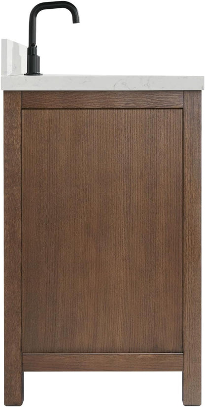 ARIEL Cambridge 36-inch Bathroom Vanity with Sink,Solid Wood, 1.5-inch Carrara White Quartz Countertop, Single Rectangular Porcelain Sink, 2 Soft Closing Doors, 5 Dovetail Drawers, Brown Oak