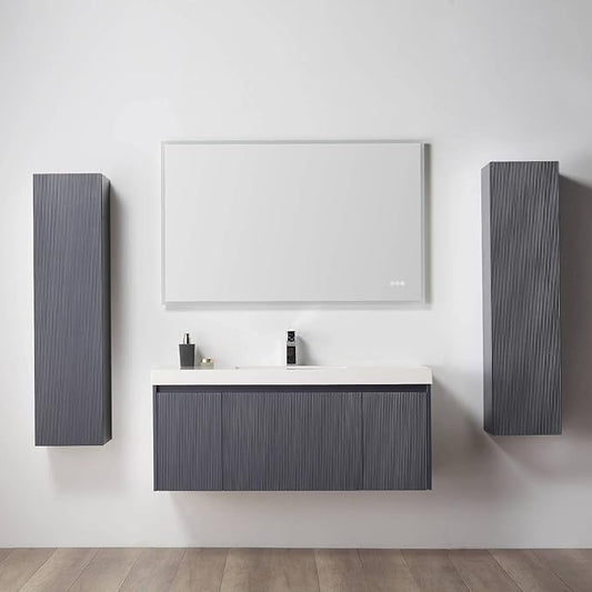 Blossom 48 Inch Bathroom Vanity with Sink and 2 Side Cabinets, All Wood Wall Mounted Floating Bathroom Vanity Cabinet with Acrylic Sink, Soft-Close Drawers, Bathroom Vanities, Night Blue