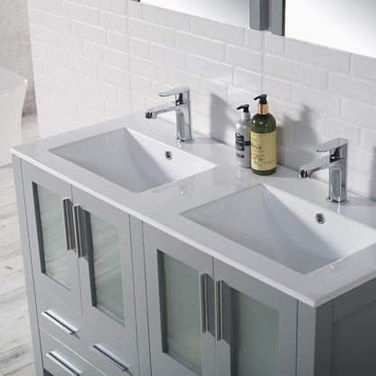 Blossom 48" Double Sink Vanity Solid Wood | Modern Metal Grey Bathroom Vanity with Sink | 18" Narrow Depth Space Saving Design | Soft Close Drawers & Tempered Glass Doors | Master Suite Upgrade