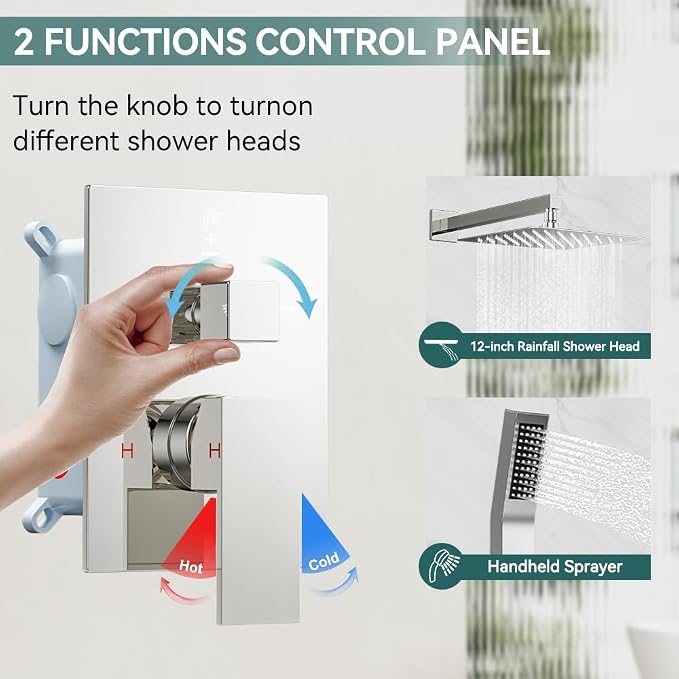 Shower System Shower Faucet Set, STARBATH 12" Wall Mount Rain Shower Head and Handheld Spray for Two Person, Rainfall Shower System with Diverter Valve and Trim Kit Complete,Chrome