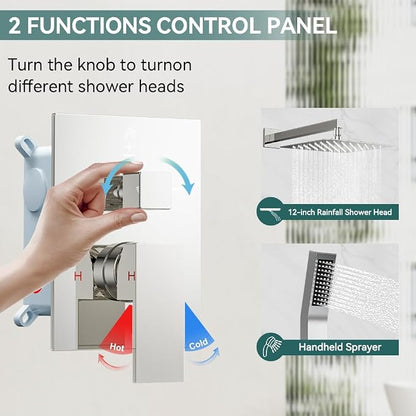 Shower System Shower Faucet Set, STARBATH 12" Wall Mount Rain Shower Head and Handheld Spray for Two Person, Rainfall Shower System with Diverter Valve and Trim Kit Complete,Chrome