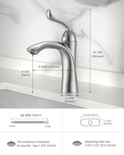 APPASO Bathroom Sink Faucet, Single Hole Sink Faucet Spot Resist with Optional Deck Plate for 1 to 3 Hole Installation, Single Handle Vintage Design with Pop Up Drain for Vanity,Brushed Nickel
