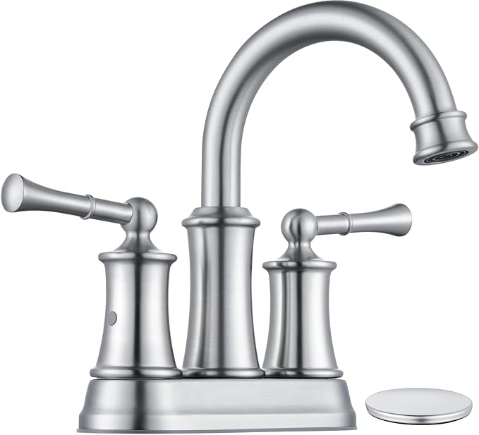 4 Inch Centerset Bathroom Faucet Brushed Nickel,2 Handle Bathroom Faucet 3 Hole, Antique Brass Bathroom Faucet with Pop Up Drain Supply Hose for Vanity Lavatory RV Farmhouse(L2303-BN)