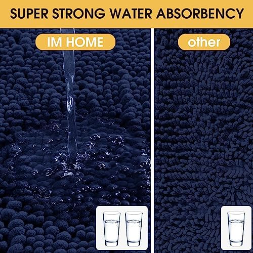 ACCUMTEK Upgrade Luxury Navy Blue Bathroom Rug Mat 36"x24", Ultra Soft Thick Absorbent Bath Mats, Non Slip Chenille Toilet Mat for Bathroom, Bedroom, Kitchen, Shower, Tub