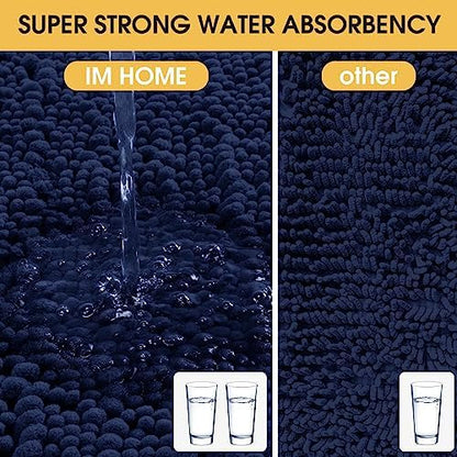 ACCUMTEK Upgrade Luxury Navy Blue Bathroom Rug Mat 36"x24", Ultra Soft Thick Absorbent Bath Mats, Non Slip Chenille Toilet Mat for Bathroom, Bedroom, Kitchen, Shower, Tub