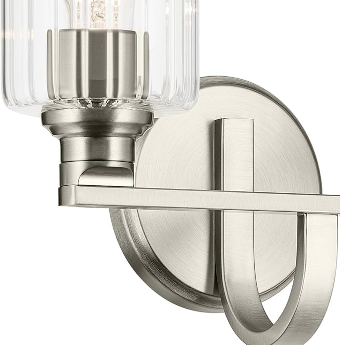 Kichler Gioe 14.25" 2-Light Vanity Light with Clear Fluted Glass in Brushed Nickel, Damp Rated, for Bathroom, Powder Room, Over a Mirror, (14.25" W x 10.5" H), 55225NIFLU
