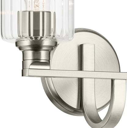 Kichler Gioe 14.25" 2-Light Vanity Light with Clear Fluted Glass in Brushed Nickel, Damp Rated, for Bathroom, Powder Room, Over a Mirror, (14.25" W x 10.5" H), 55225NIFLU