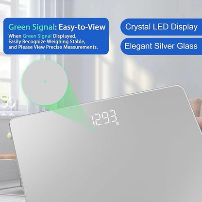 Homebuds Bathroom Scale for Body Weight High Precision 0.1lb, 400lb, Silver | Professional Factory Since 2001 Digital Weight Loss Scales Bathroom Accessories LED & Step-On, Tempered Glass, 3*AAA Included