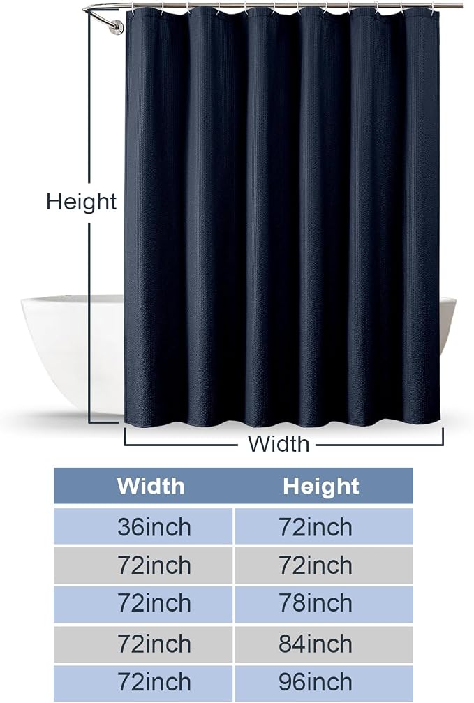 Navy Blue Shower Curtain for Bathroom 84 Inches Eatra Long, 3D Embossed Textured Cloth Waffle Shower Curtain, Modern Luxury Hotel Style, Water Repellent, Machine Washable, 72X84, Navy Blue