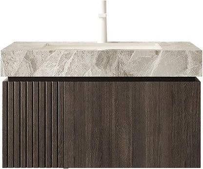 KEIKI 30 Inch Floating Bathroom Vanity with Sink, Espresso & Grey | Modern Wall Mounted Storage Cabinet w/ Drawer & Door, Pre-assembled Wood Panels, Sintered Stone Top & Ceramic Basin Combo Set