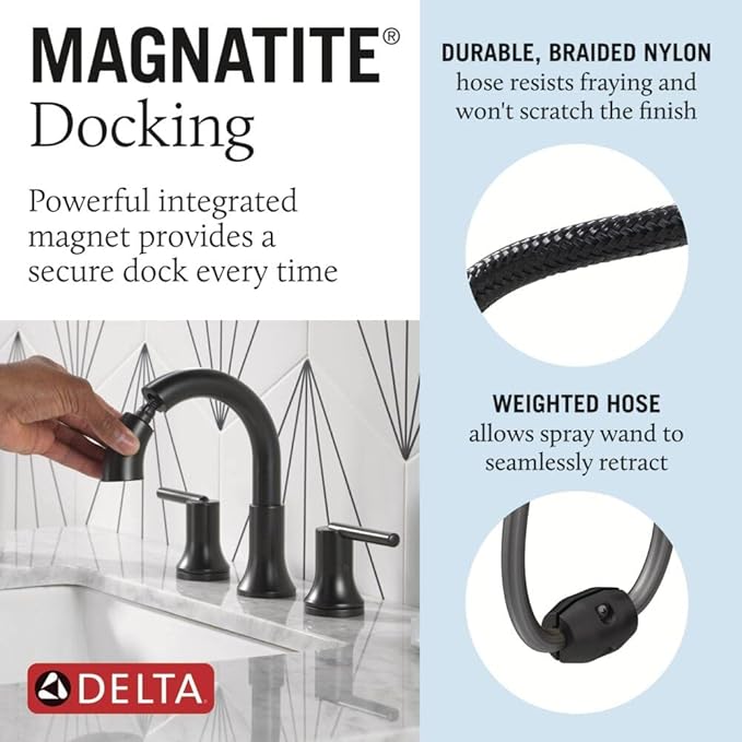 Delta Faucet Trinsic Pull Down Bathroom Faucet, Bathroom Pull Out Faucet, Oil Rubbed Bronze Widespread Bathroom Faucet 3 Hole Pull Down, Bathroom Sink Faucet Magnetic, Venetian Bronze 3559-RBPD-DST
