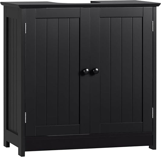HOMCOM Under Sink Bathroom Cabinet, Pedestal Sink Storage Cabinet with 2 Doors, Shelf and U-Shape, Black
