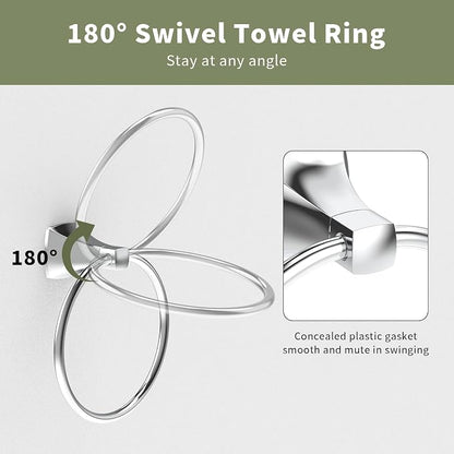Bathroom Hardware Set 2 Pieces Toilet Paper Holder and Towel Ring Wall Mounted Stainless Steel and Zinc Alloy Chrome