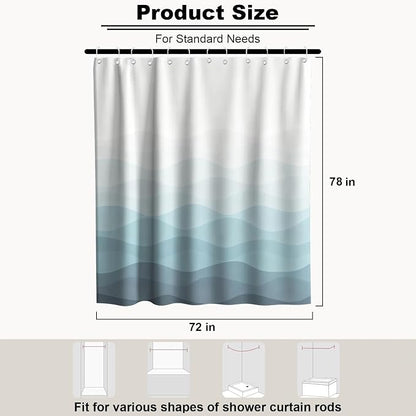 Luxury Modern Ocean Shower Curtain Aesthetic Funky Cute Striped Abstract | Cool Shower Curtains for Bathroom, Waterproof Bath Curtain with Hooks Machine Washable Bathtub Curtains 72x78 Inch Blue