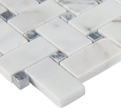 MSI Calacatta Cressa Honed Marble Basketweave Wall Tile for Kitchen Backsplash, for Bathroom, Accent, and Shower Tile, Mesh-Mounted Mosaic Tile, 12.2 x 12.2, White, 10 Piece