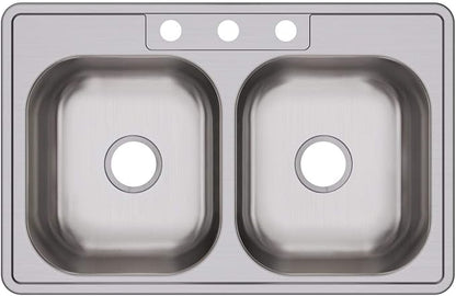Dayton D233213 Equal Double Bowl Top Mount Stainless Steel Sink