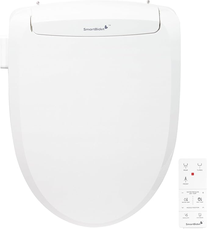 SmartBidet® SB-100R Electric Smart Bidet Seat for Elongated Toilets with Remote Control, Stainless Steel Nozzle with Removable Nozzle Cap, Slim