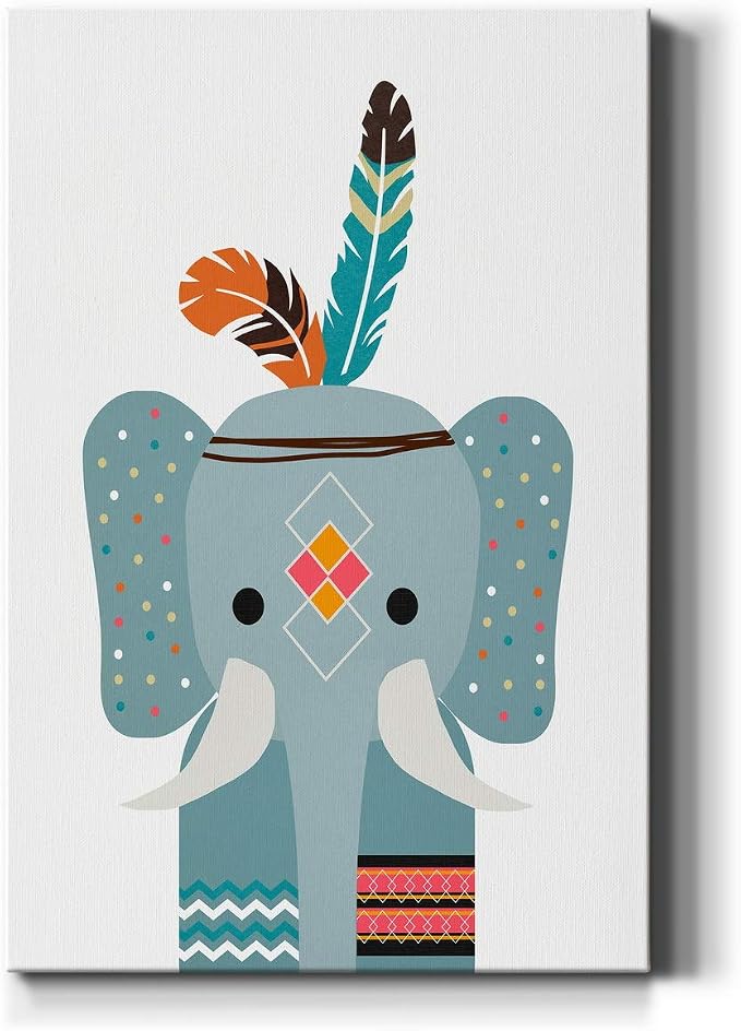 Renditions Gallery Animal Canvas Wall Art Home Paintings & Prints Blue Baby Elephant Animated Modern Wall Hanging Decorations Artwork for Bedroom Living Room Office Kitchen - 32"x48" LT02