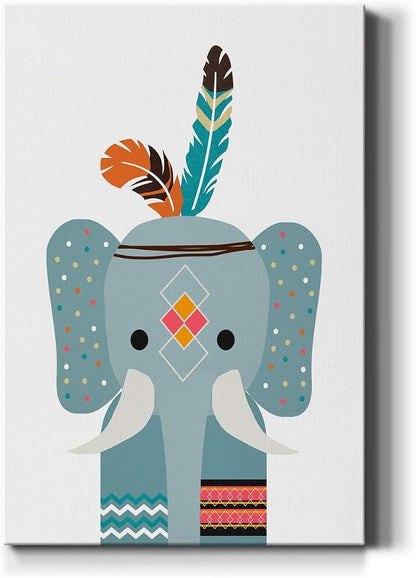 Renditions Gallery Animal Canvas Wall Art Home Paintings & Prints Blue Baby Elephant Animated Modern Wall Hanging Decorations Artwork for Bedroom Living Room Office Kitchen - 32"x48" LT02