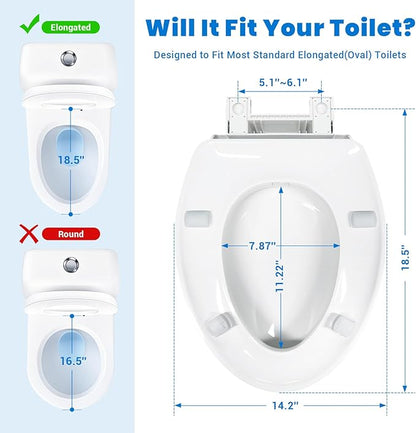 Elongated Raised Toilet Seat for Seniors, 3" Height, Heavy Duty Slow Close Elevated Toilet Seat with Never Loosen Hinges, Fits Most Elongated Toilets (White 18.5") (Raised Toilet Seat)