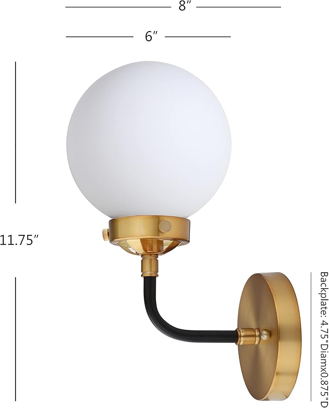 JONATHAN Y 6" Brass Gold/Black/White 1-Light LED Wall Sconce Vanity Lighting, Clear Glass Globe Shade Modern Contemporary Sconce for Bathroom Mirror, Hallway, UL Listed (JYL9056B)