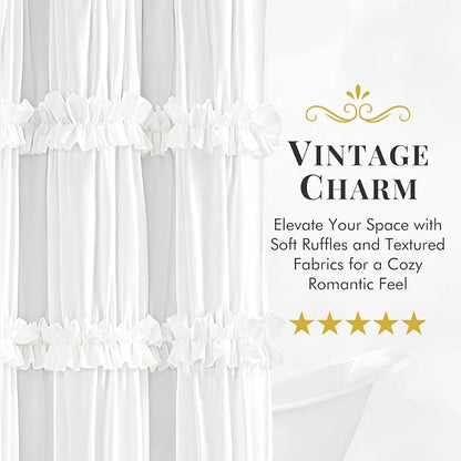 LIPA Boho Rustic White Ruffle Shower Curtain 72x84 Inches | Farmhouse Shower Curtains for Bathroom,Water‑Resistant Fabric Shower Curtain,Bohemian Bathroom Decor