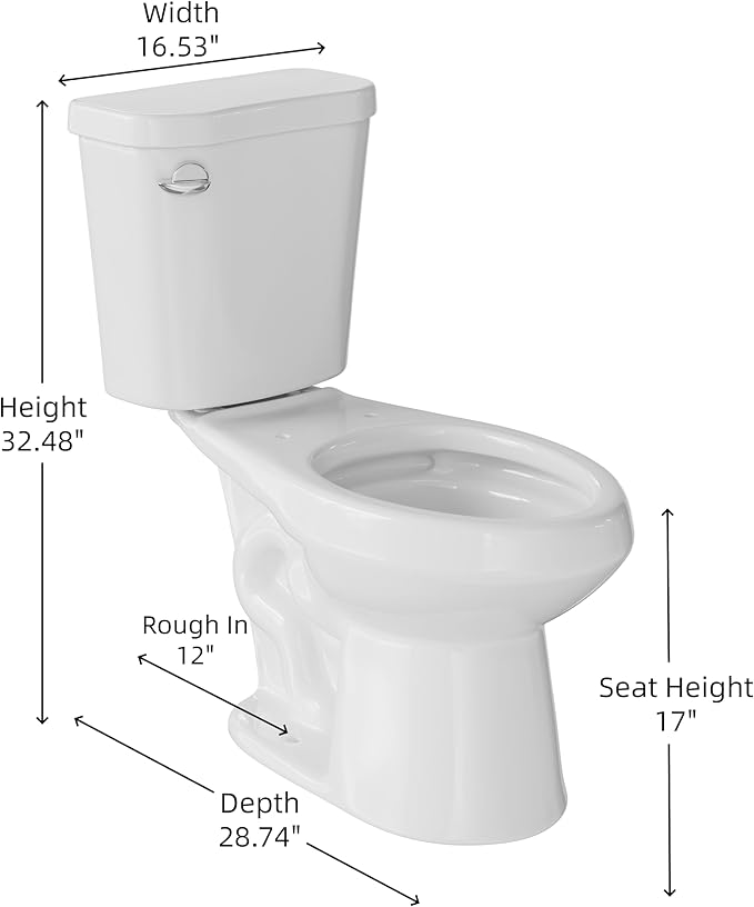 Two Piece Toilet with 17" ADA Height, Elongated Ceramic Bowl without Lid -Dual Flush, CUPC Certified, Water Efficient