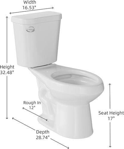 Two Piece Toilet with 17" ADA Height, Elongated Ceramic Bowl without Lid -Dual Flush, CUPC Certified, Water Efficient
