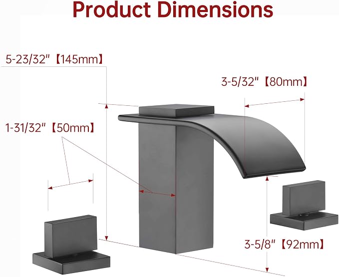 SUMERAIN Matte Black 8 Inch Widespread Waterfall Bathroom Sink Faucet | 3 Hole, 2 Handles, Modern Design, Easy DIY Installation