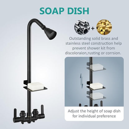 Aolemi Outdoor Shower Kit, Upward-Facing Inlets, Matte Black | 3-Inch Center Hot And Cold Mixer Valve, Dual Handles, with Soap Dish For Convenient Outdoor Shower Use