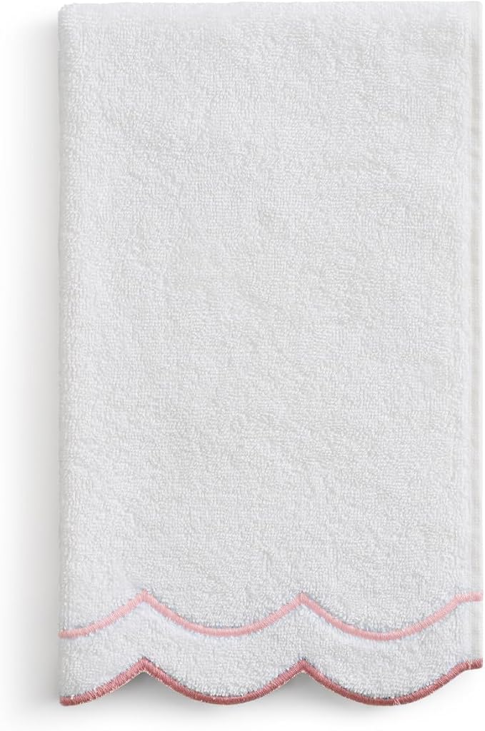 Peri Home 100% Cotton Hand Towel for Bathroom, Embroidered, Soft & Absorbent, 500 GSM, 1 Piece, 16" x 27", White with Blush Scallop | Bathroom, Embroidered, Soft & Absorbent