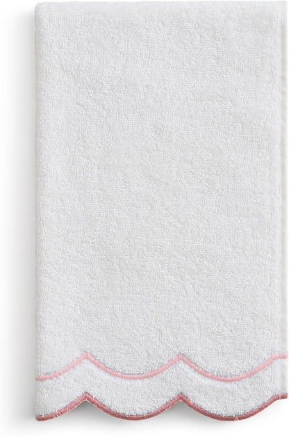 Peri Home 100% Cotton Hand Towel for Bathroom, Embroidered, Soft & Absorbent, 500 GSM, 1 Piece, 16" x 27", White with Blush Scallop | Bathroom, Embroidered, Soft & Absorbent