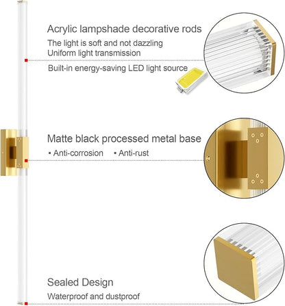 Ralbay 48inch Gold Bathroom Vanity Lights Bar 36W Modern LED Gold Vanity Light Fixtures Over Mirror(5500K White Light)