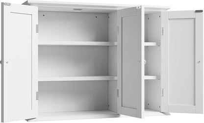 ChooChoo Bathroom Wall Cabinet with 3 Doors, Laundry Cabinet Wall Mounted, Medicine Cabinet with Adjustable Shelves, Hanging Kitchen Cupboard Organizer, White