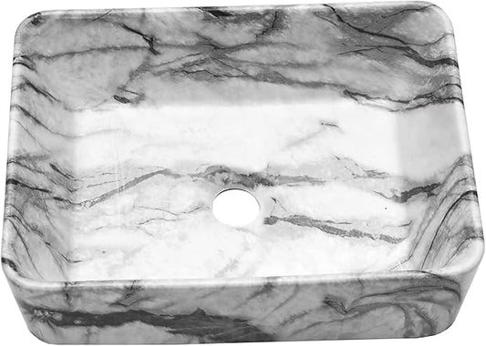 Lordear Bathroom Sink Above Counter 16"x12" Rectangle Vessel Sink Marble Porcelain Ceramic Vessel Sink, Rectrangular Above Counter Sink Art Basin