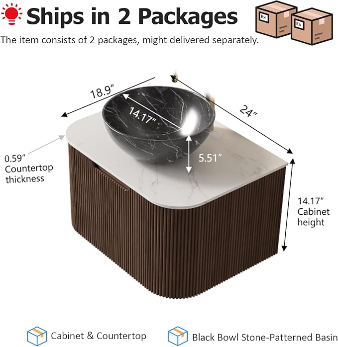 24" Floating Bathroom Vanity with Sink, Modern Bathroom Storage Cabinet with Ceramic Bowl Shape Basin and Marble Top, Large Storage Drawer, Soft-Close Design, Pre-Assembled, Dark Walnut