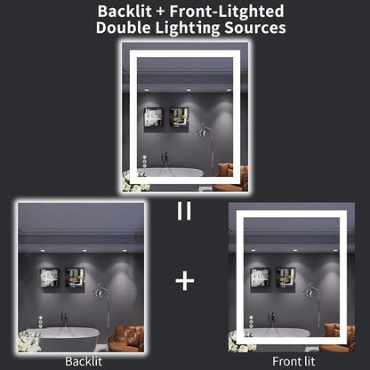 LOAAO 30X36 LED Bathroom Mirror with Lights, UL Listed | Anti-Fog, Dimmable, 3 Color Temperature, Backlit + Front Lit, Memory Function, Tempered Glass